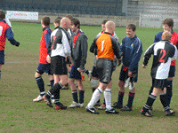Shepherds Arms and Flanshaw shake hands before the game starts