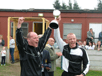 The Fat Bald Kid and Jamey Cox lift the Division 4 League Cup - WINNERS