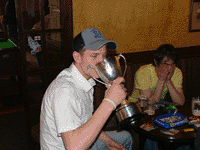 Shaun Kellet takes a drink from the Division 4 Cup